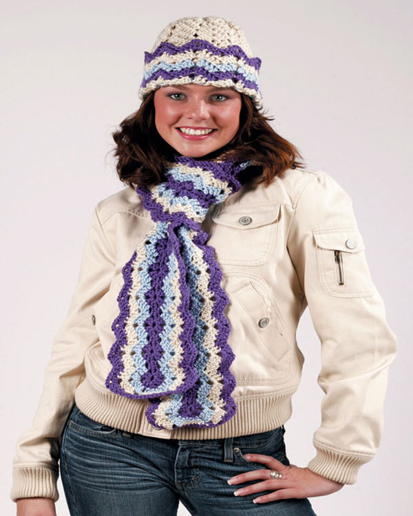 Free Ripple Hat and Scarf Crochet Pattern from RedHeart.com