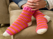 Free Cozy at Home Crochet Socks Pattern from RedHeart.com